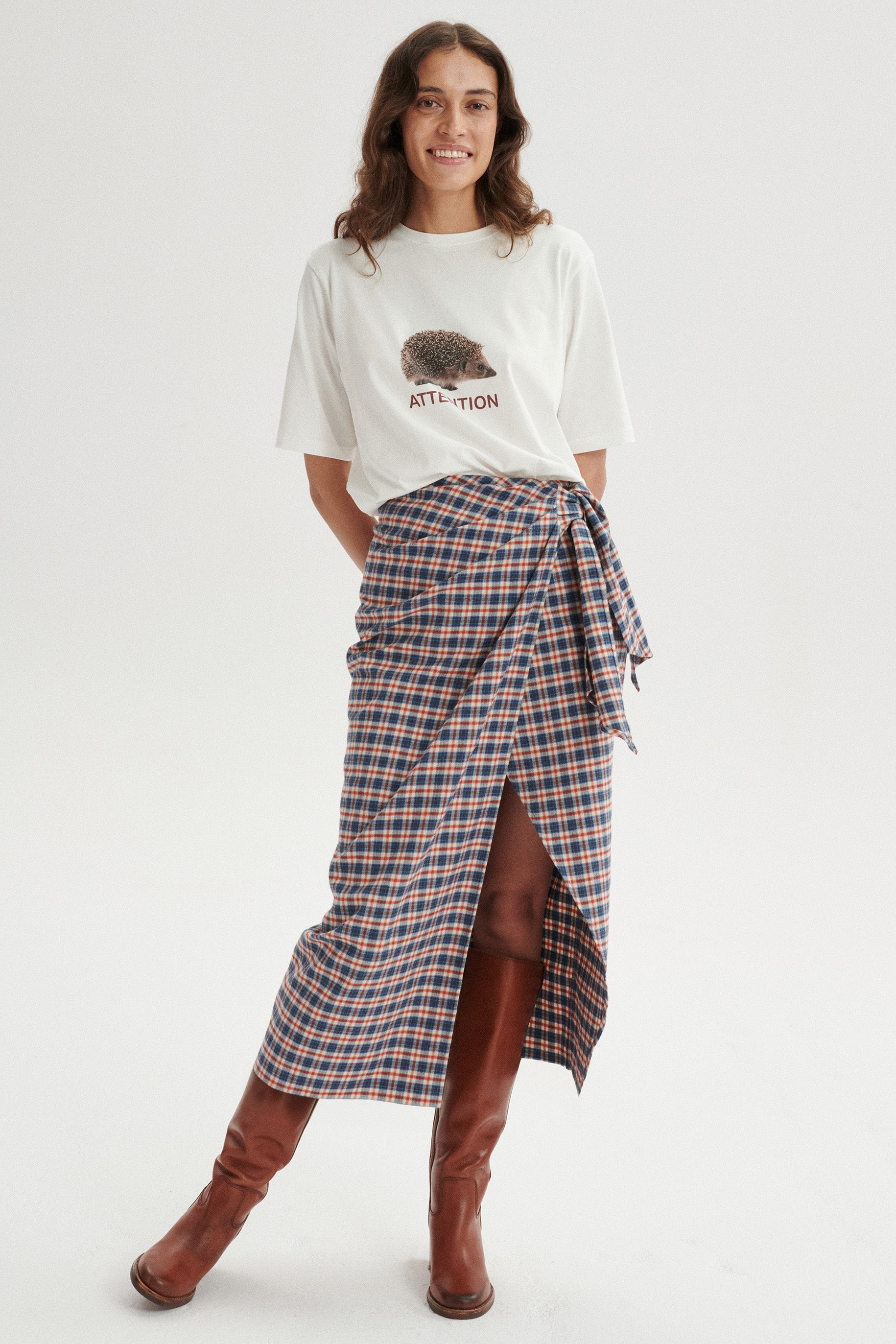 Gaspard Marszczona spódnica midi w kratę