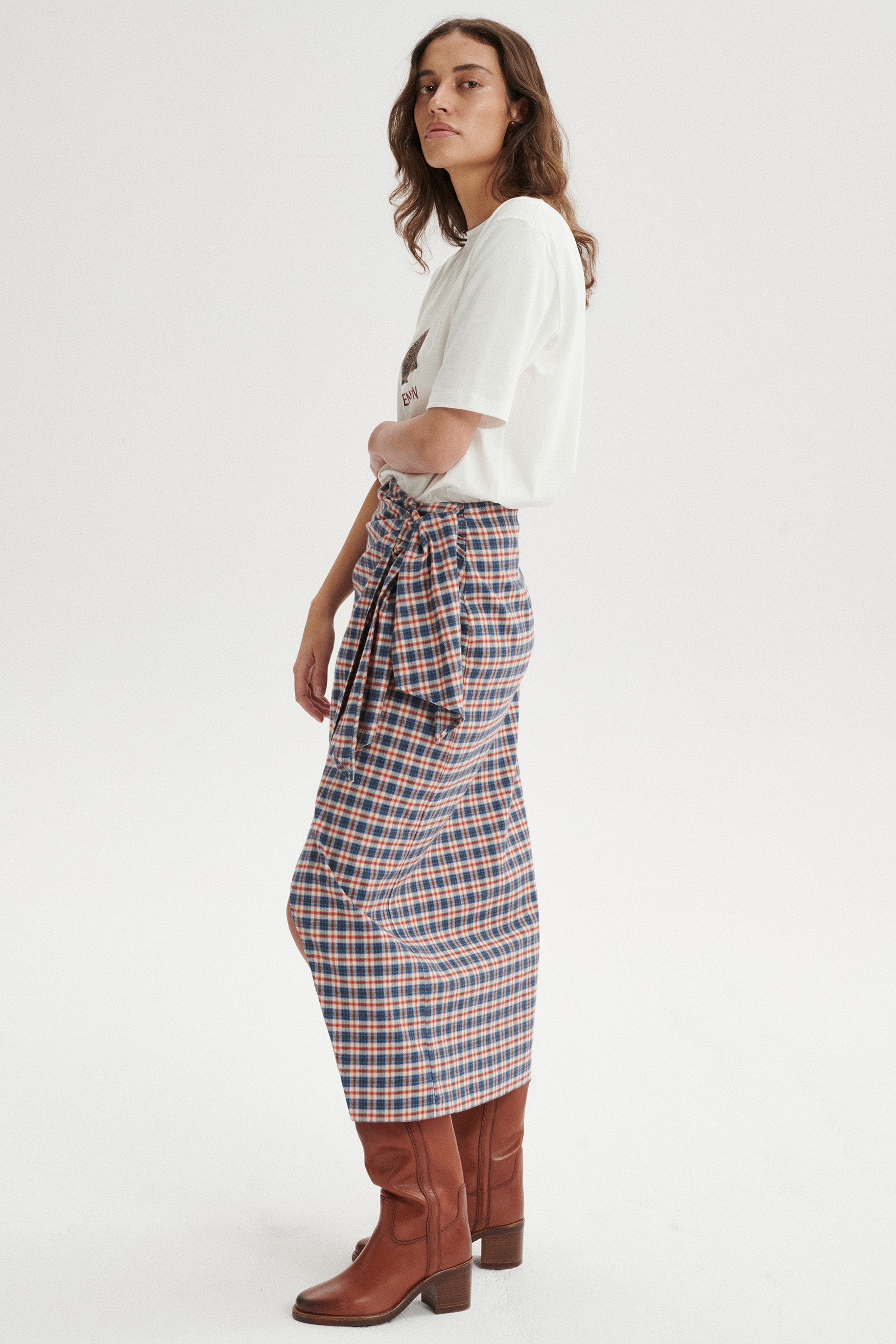 Gaspard Marszczona spódnica midi w kratę