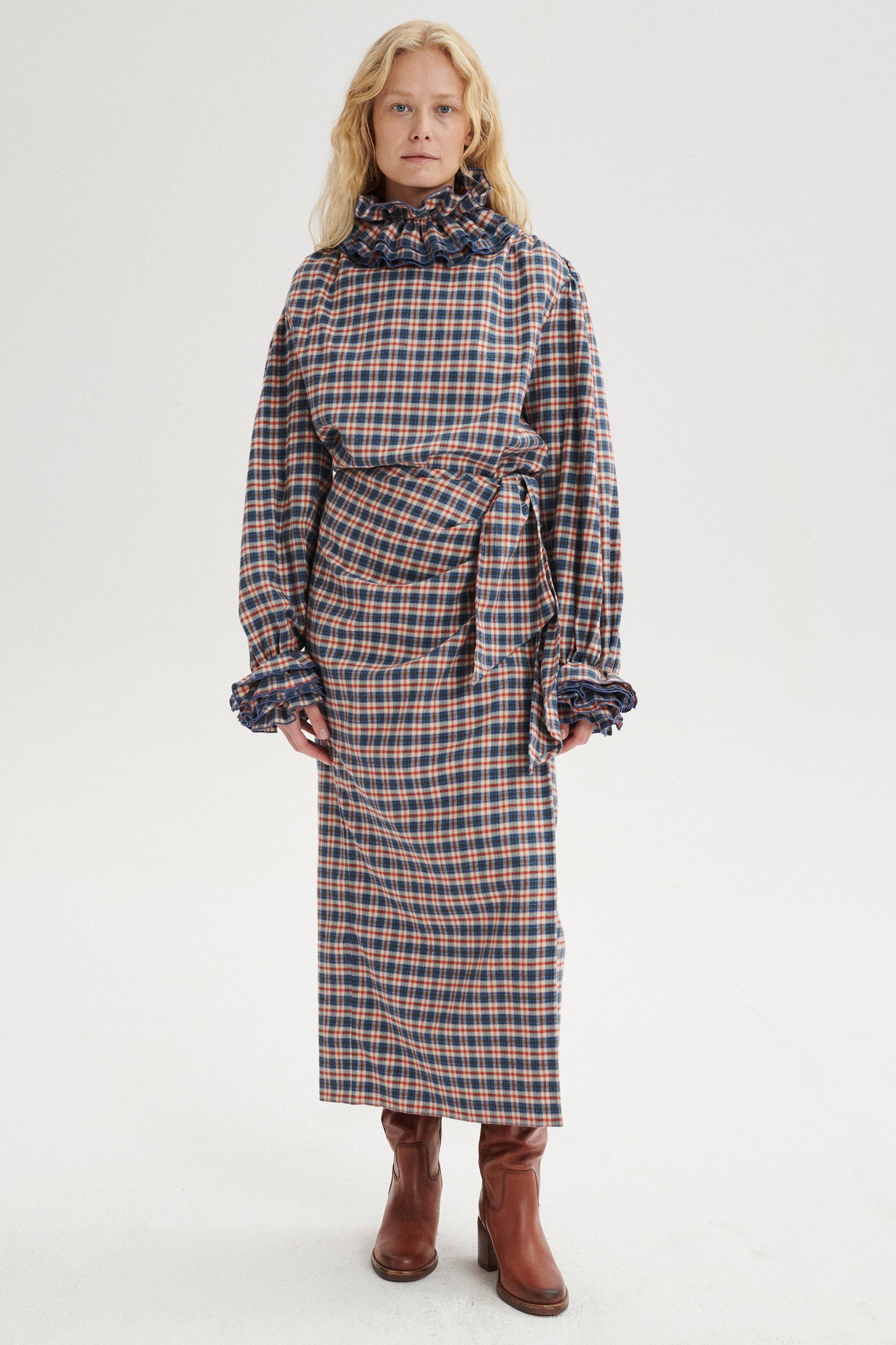 Gaspard Marszczona spódnica midi w kratę