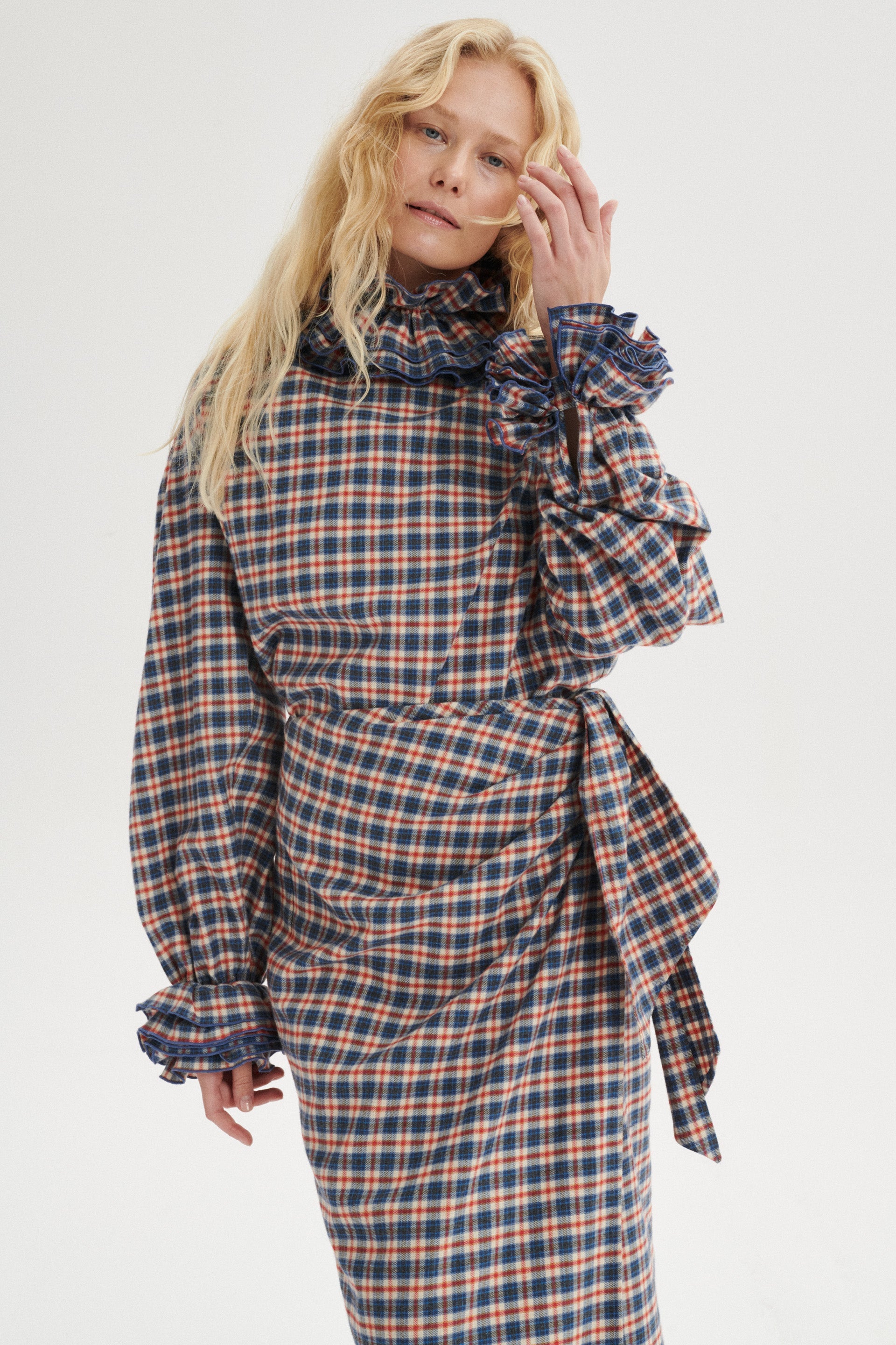 Gaspard Marszczona spódnica midi w kratę