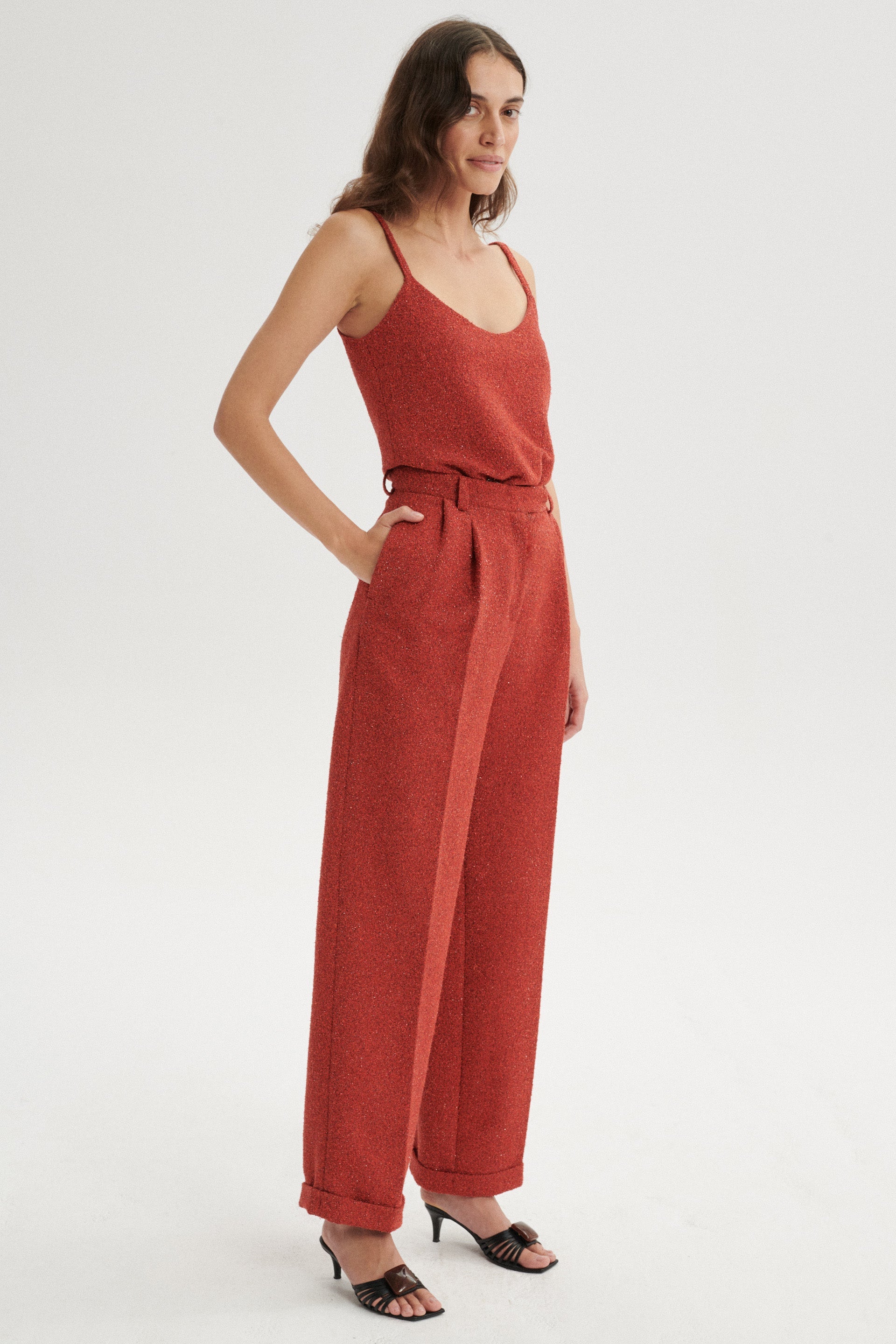 Miki Spodnie błyszczące z wysokim stanem