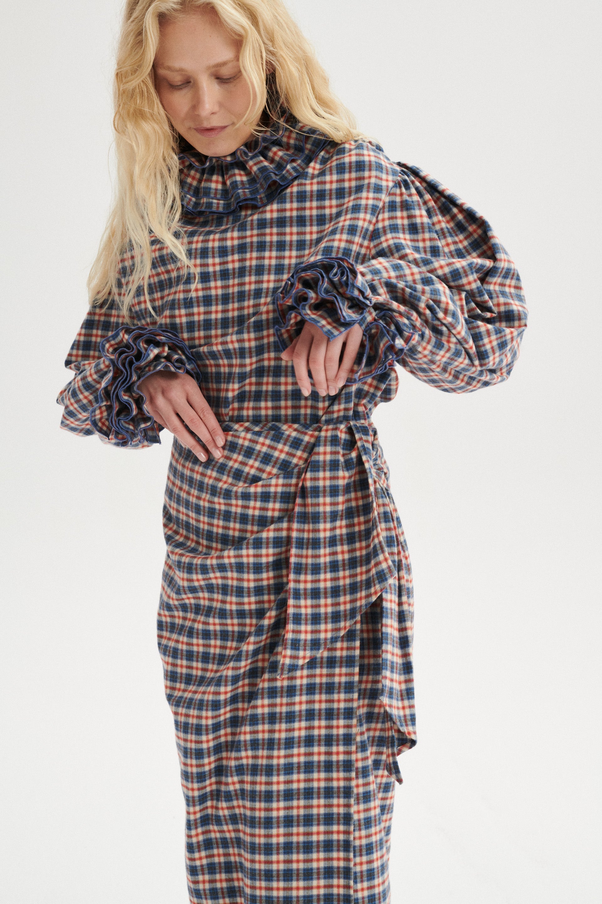 Gaspard Marszczona spódnica midi w kratę