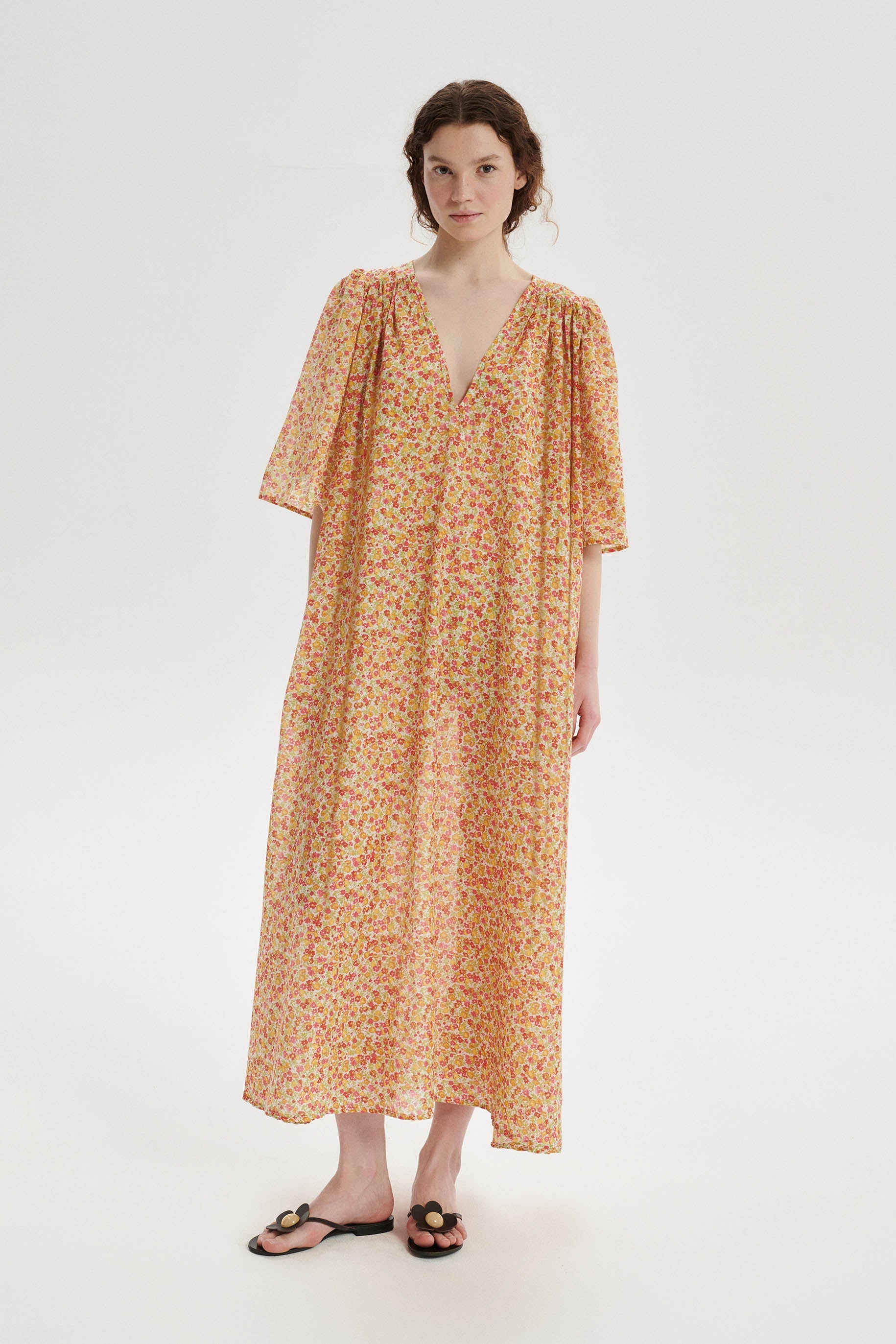 Lou Bawełniana sukienka w kwiaty - orange