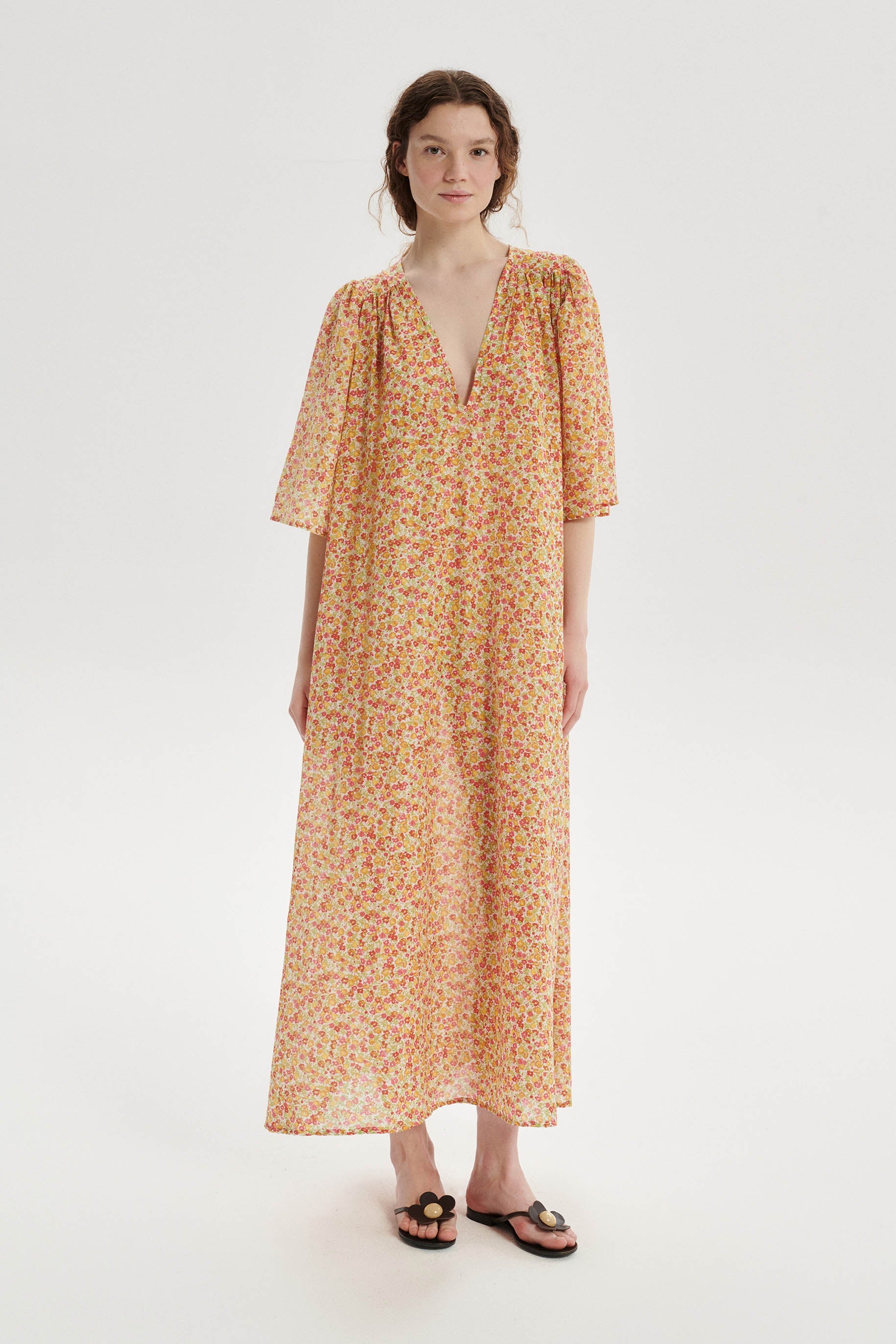 Lou Bawełniana sukienka w kwiaty - orange