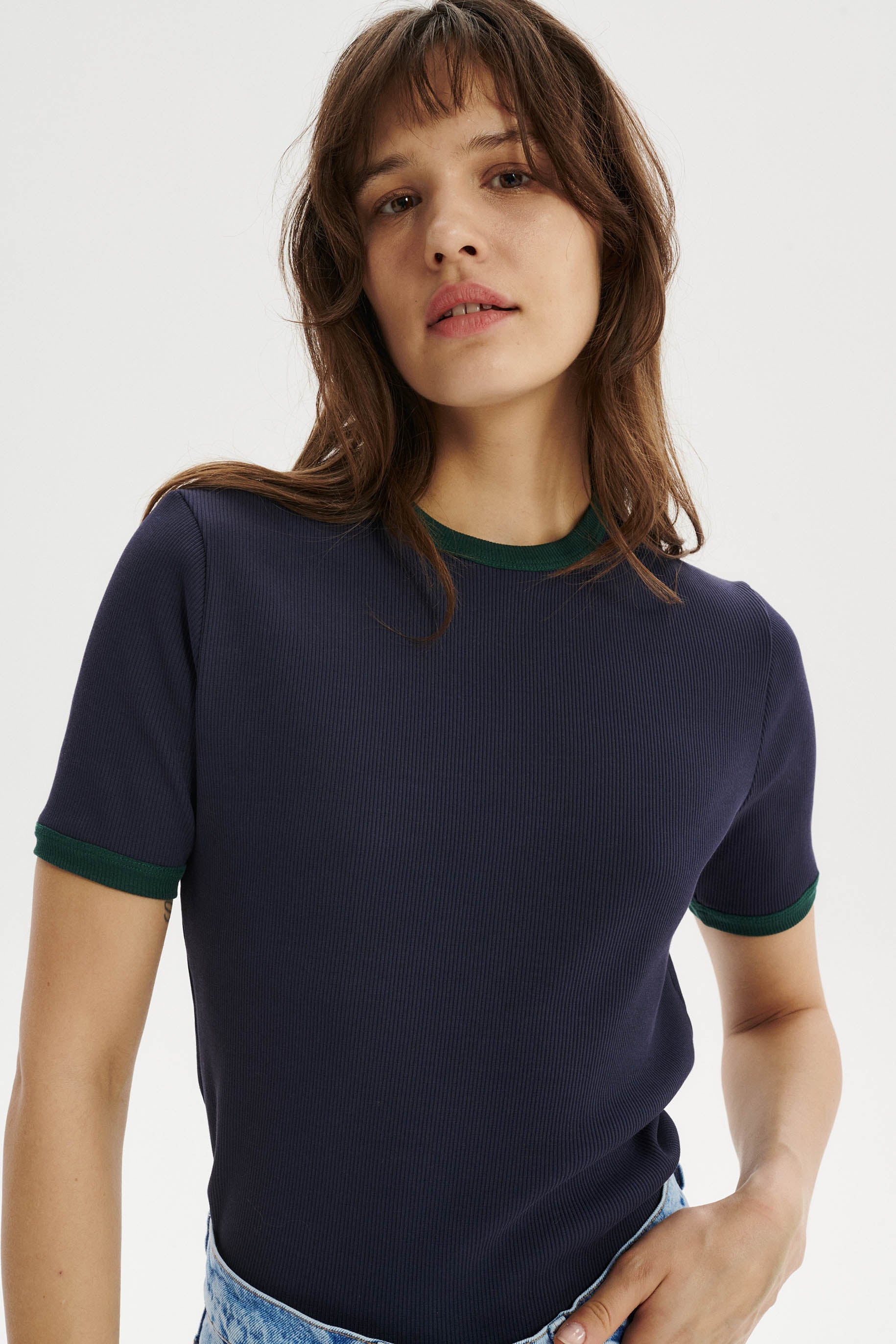 Muller Prążkowany t-shirt z bawełny organicznej